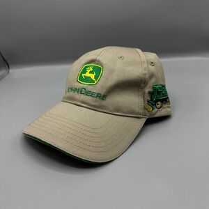 John Deere K-Products Tan Cotton Tractor Embroidered Adjustable Strapback Hat